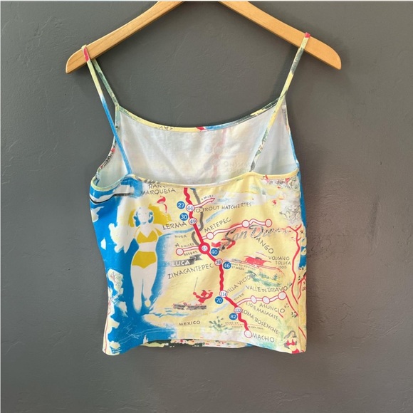 espirit 70s or y2k yellow and blue map print tank top. - Picture 3 of 4